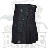 Scottish Black Denim Kilt with Stylish Apron – Modern Heritage Style